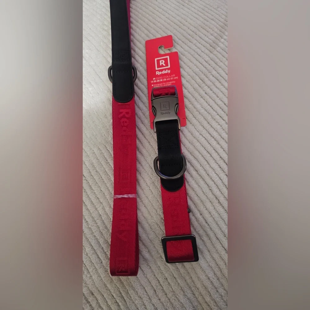 Reddy Jacquard Dog Collar & Matching Leash (M) Red